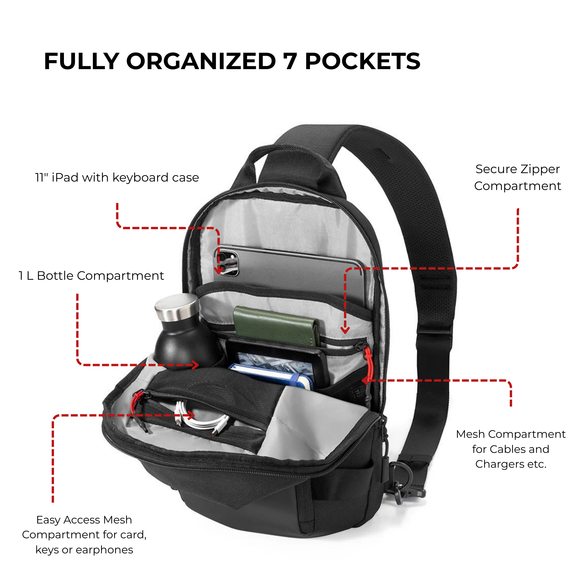 Hi-Tech Urban Crossbody Sling Bag - 5L (11 Inch) - Black